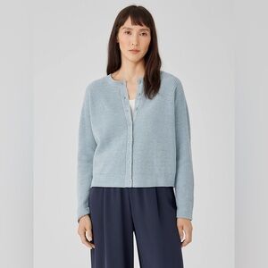 Eileen Fisher Organic Cotton Chenille Crew Neck Cardigan Size Large